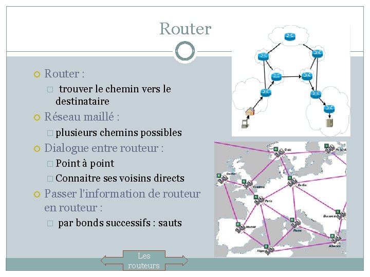 Router : � trouver le chemin vers le destinataire Réseau maillé : � plusieurs