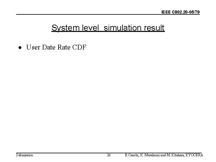 IEEE C 802. 20 -05/79 System level simulation result · User Date Rate CDF IEEE C 802. 20 -05/79 System level simulation result · User Date Rate CDF