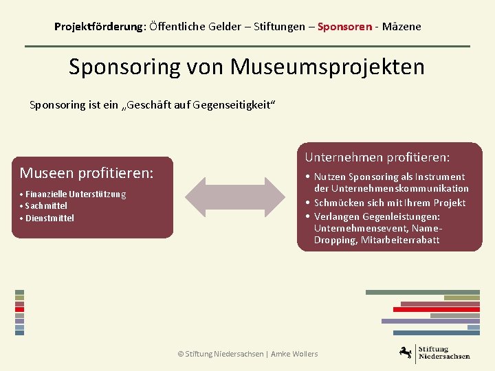 Projektförderung: Öffentliche Gelder – Stiftungen – Sponsoren - Mäzene Sponsoring von Museumsprojekten Sponsoring ist