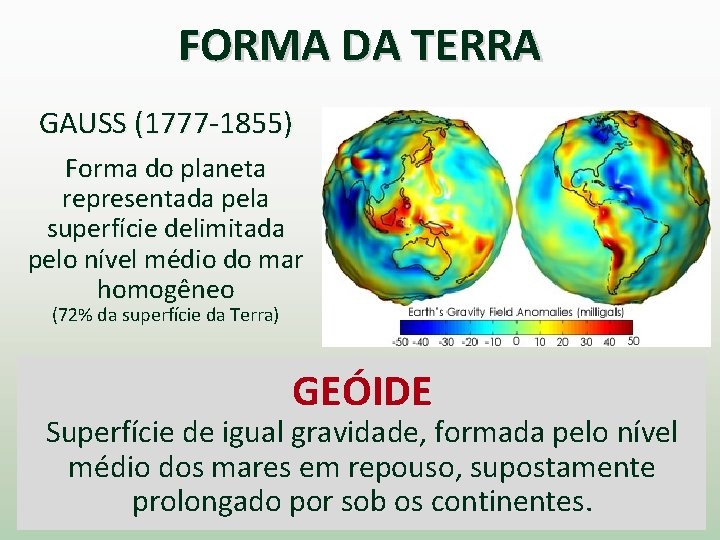 FORMA DA TERRA GAUSS (1777 -1855) Forma do planeta representada pela superfície delimitada pelo