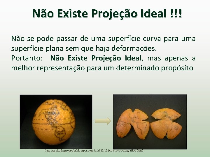 Não Existe Projeção Ideal !!! Não se pode passar de uma superfície curva para