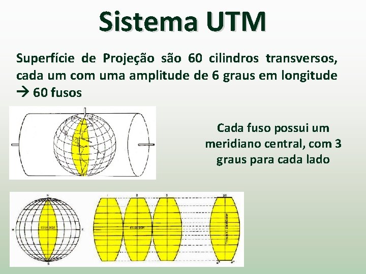 Sistema UTM Superfície de Projeção são 60 cilindros transversos, cada um com uma amplitude