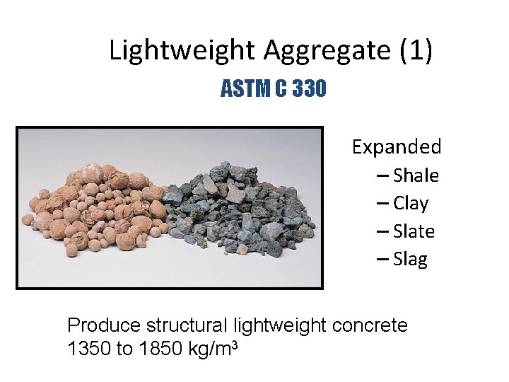 Lightweight Aggregate (1) ASTM C 330 Expanded – Shale – Clay – Slate –