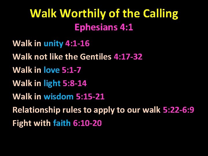 Walk Worthily of the Calling Ephesians 4: 1 Walk in unity 4: 1 -16