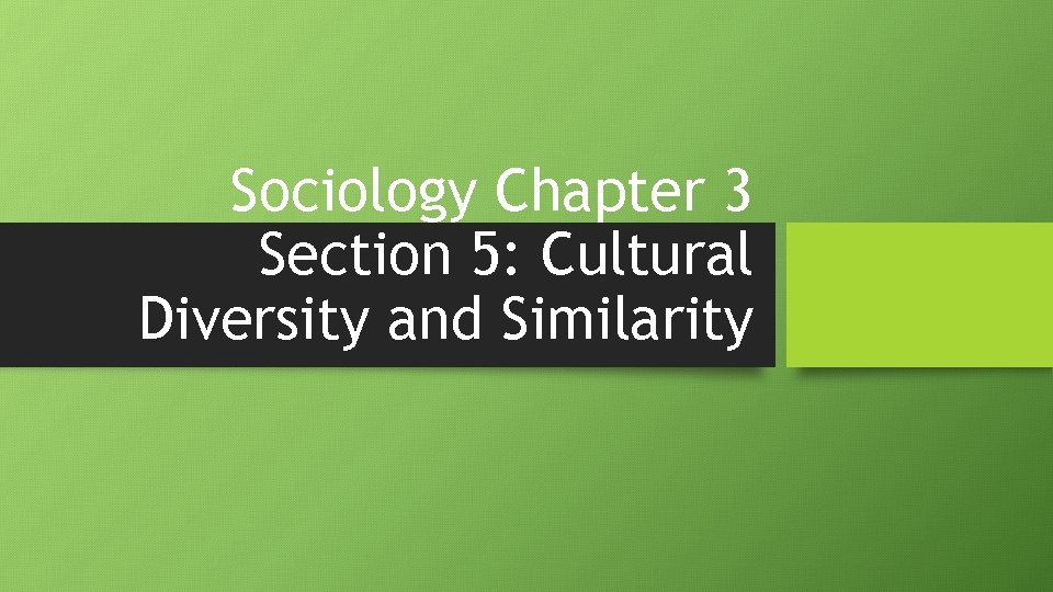 Sociology Chapter 3 Section 5: Cultural Diversity and Similarity 