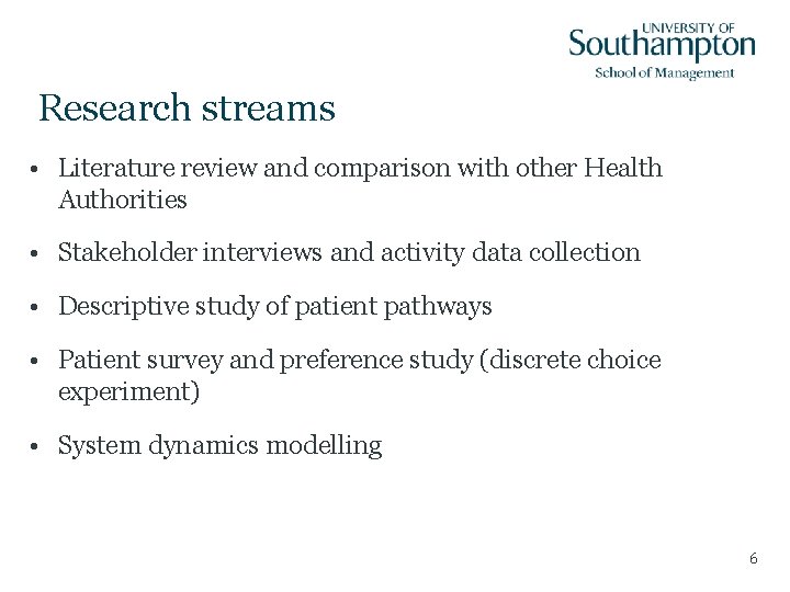 Research streams • Literature review and comparison with other Health Authorities • Stakeholder interviews