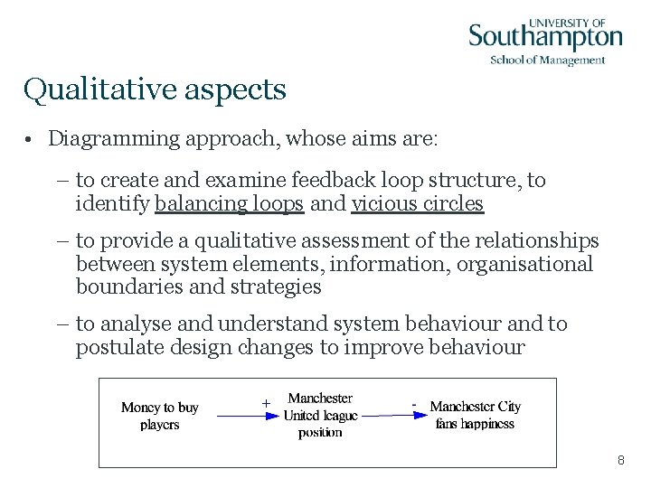 Qualitative aspects • Diagramming approach, whose aims are: – to create and examine feedback