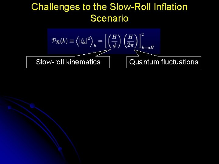 Challenges to the Slow-Roll Inflation Scenario Slow-roll kinematics Quantum fluctuations 