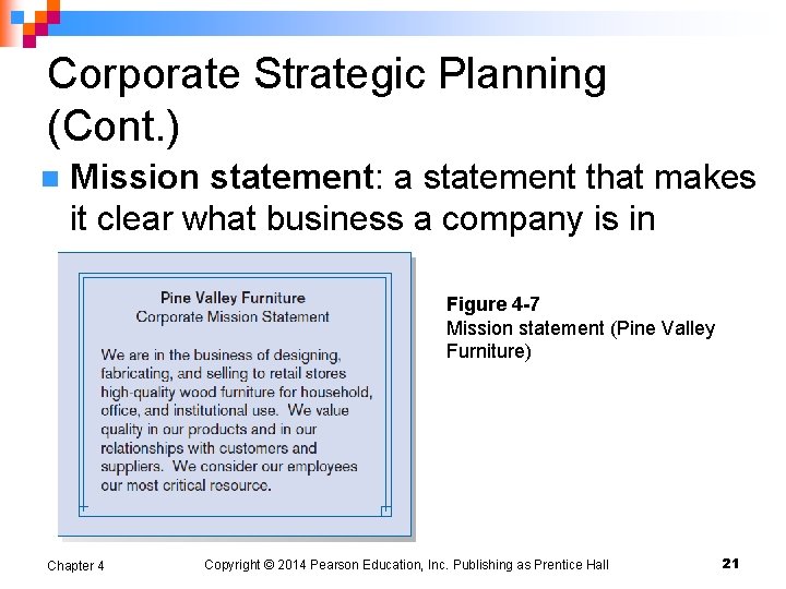 Corporate Strategic Planning (Cont. ) n Mission statement: a statement that makes it clear