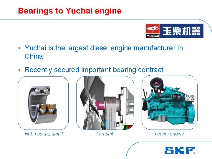 Bearings to Yuchai engine • Yuchai is the largest diesel engine manufacturer in China