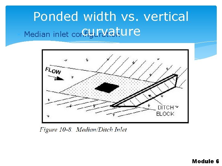 Ponded width vs. vertical curvature Median inlet configuration Module 6 