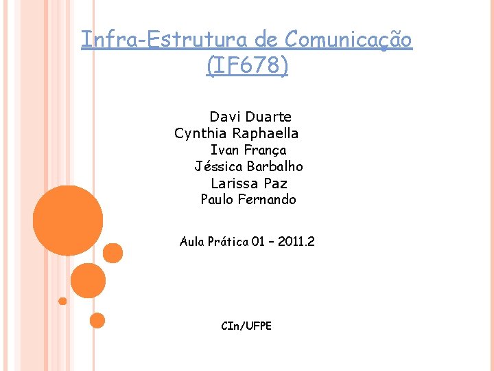 Infra-Estrutura de Comunicação (IF 678) Davi Duarte Cynthia Raphaella Ivan França Jéssica Barbalho Larissa