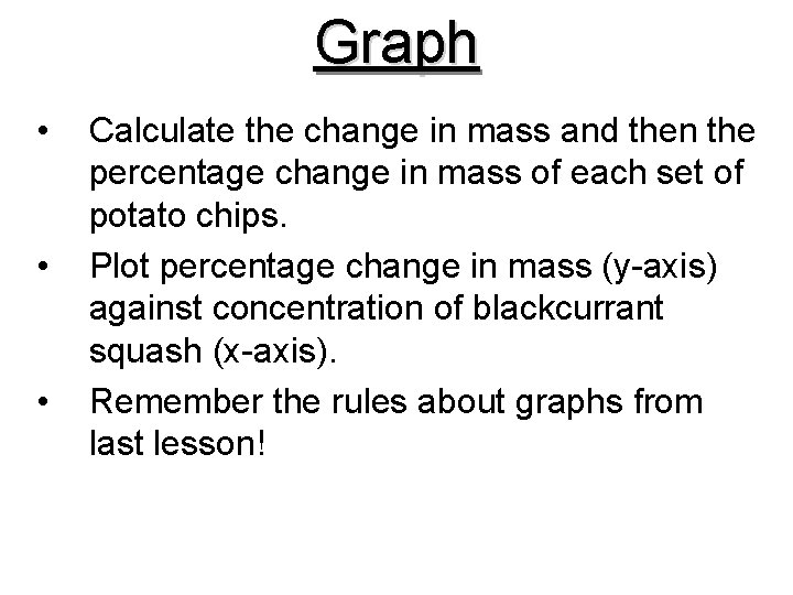 Graph • • • Calculate the change in mass and then the percentage change