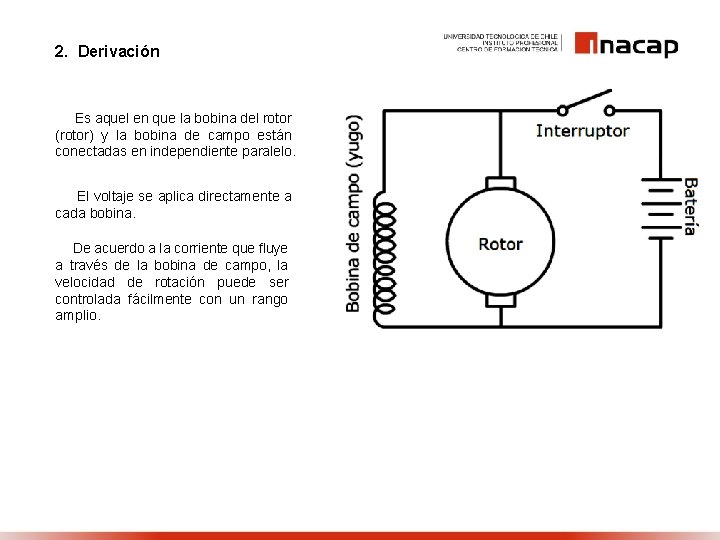 2. Derivación Es aquel en que la bobina del rotor (rotor) y la bobina