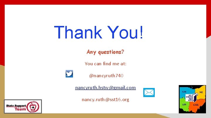 Thank You!u! Any questions? You can find me at: @nancyruth 740 nancyruth. hstw@gmail. com Thank You!u! Any questions? You can find me at: @nancyruth 740 nancyruth. hstw@gmail. com