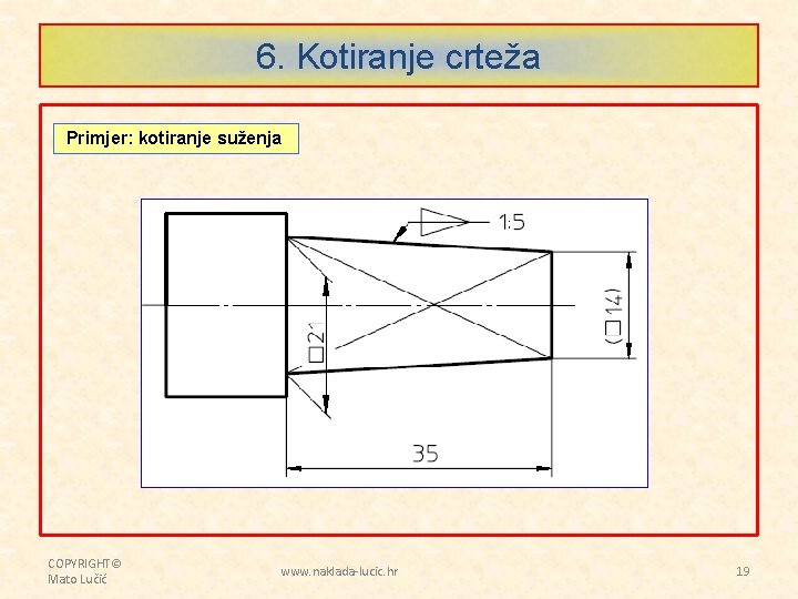 6. Kotiranje crteža Primjer: kotiranje suženja COPYRIGHT© Mato Lučić www. naklada-lucic. hr 19 