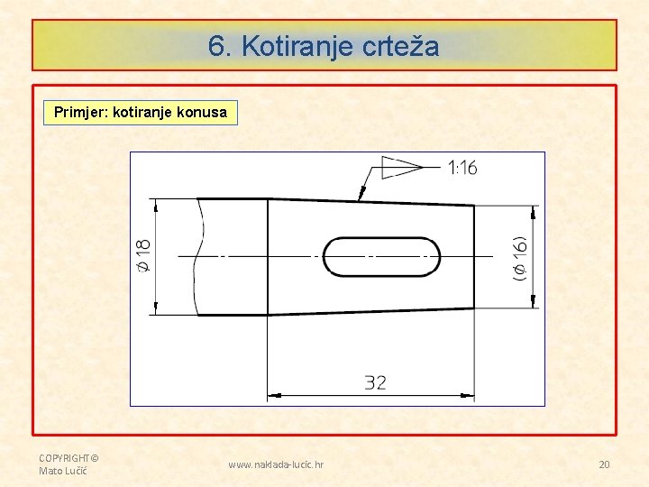 6. Kotiranje crteža Primjer: kotiranje konusa COPYRIGHT© Mato Lučić www. naklada-lucic. hr 20 