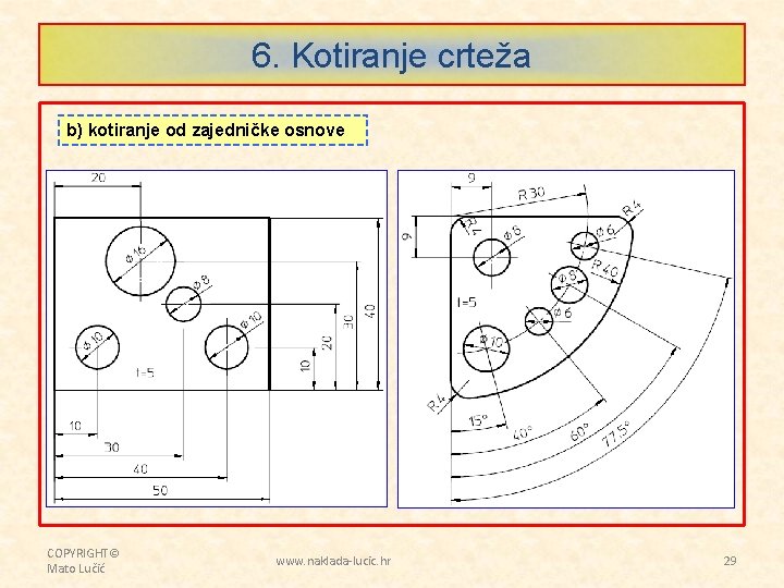 6. Kotiranje crteža b) kotiranje od zajedničke osnove COPYRIGHT© Mato Lučić www. naklada-lucic. hr