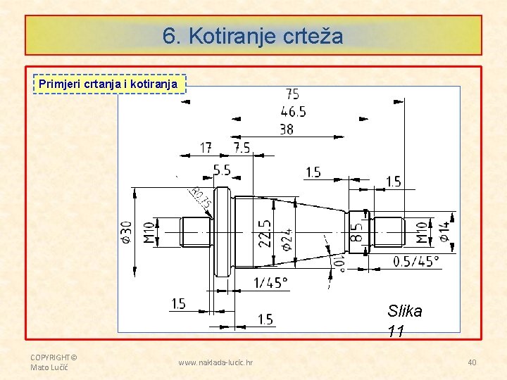 6. Kotiranje crteža Primjeri crtanja i kotiranja Slika 11 COPYRIGHT© Mato Lučić www. naklada-lucic.