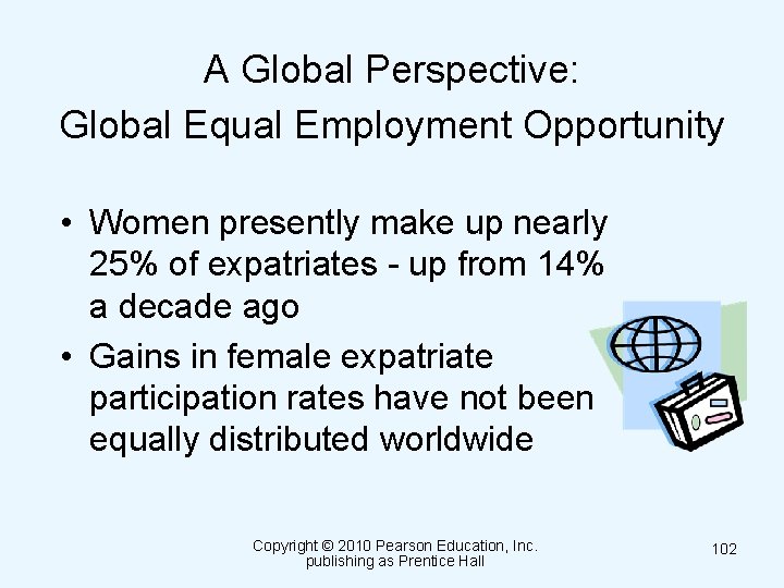 A Global Perspective: Global Equal Employment Opportunity • Women presently make up nearly 25%