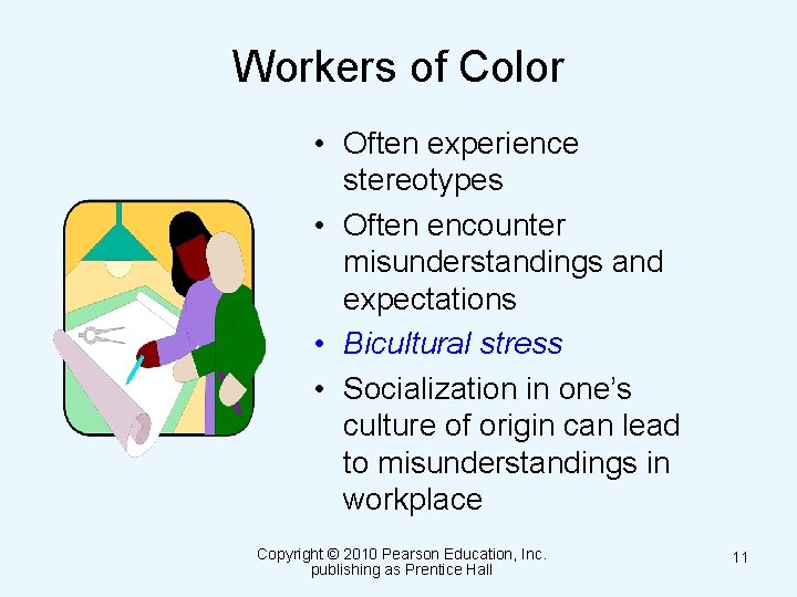 Workers of Color • Often experience stereotypes • Often encounter misunderstandings and expectations •