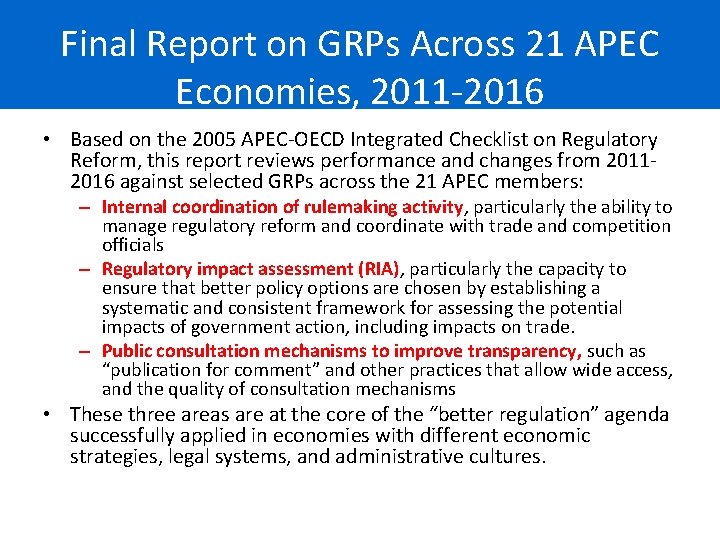 Final Report on GRPs Across 21 APEC Economies, 2011 -2016 • Based on the