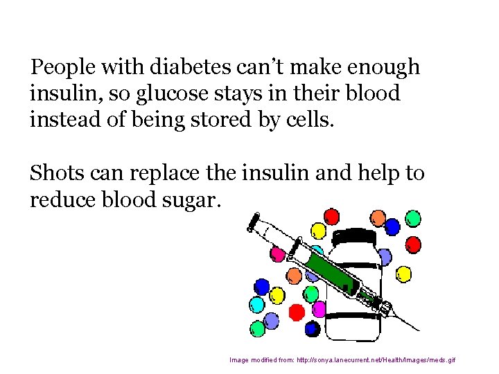 People with diabetes can’t make enough insulin, so glucose stays in their blood instead