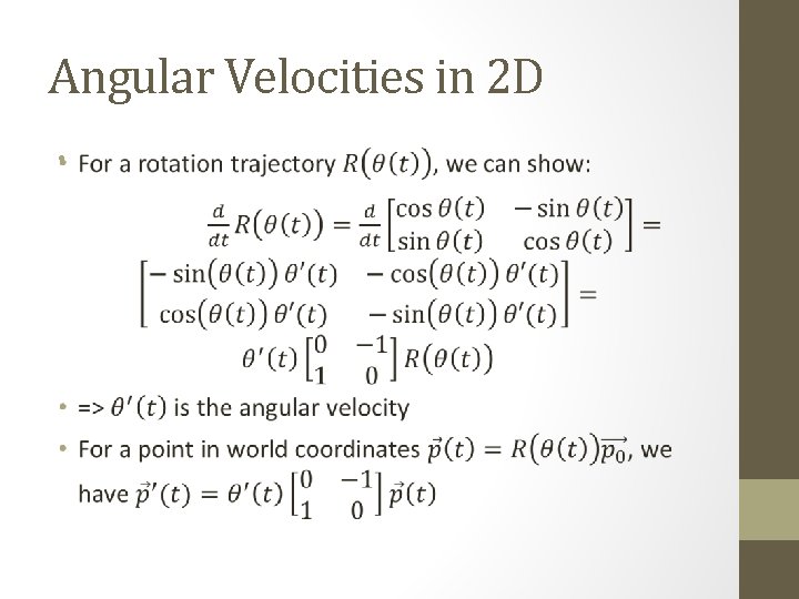 Angular Velocities in 2 D • 