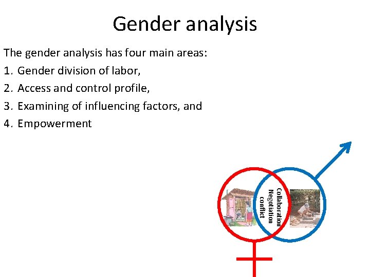 Gender analysis The gender analysis has four main areas: 1. Gender division of labor,