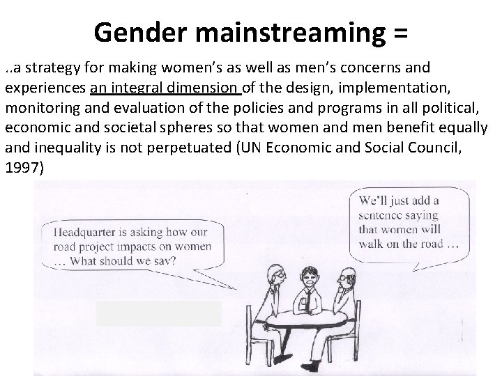 Gender mainstreaming =. . a strategy for making women’s as well as men’s concerns