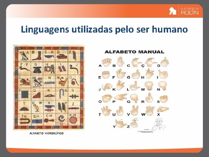 Linguagens utilizadas pelo ser humano ALFABETO HIEROGLÍFICO 