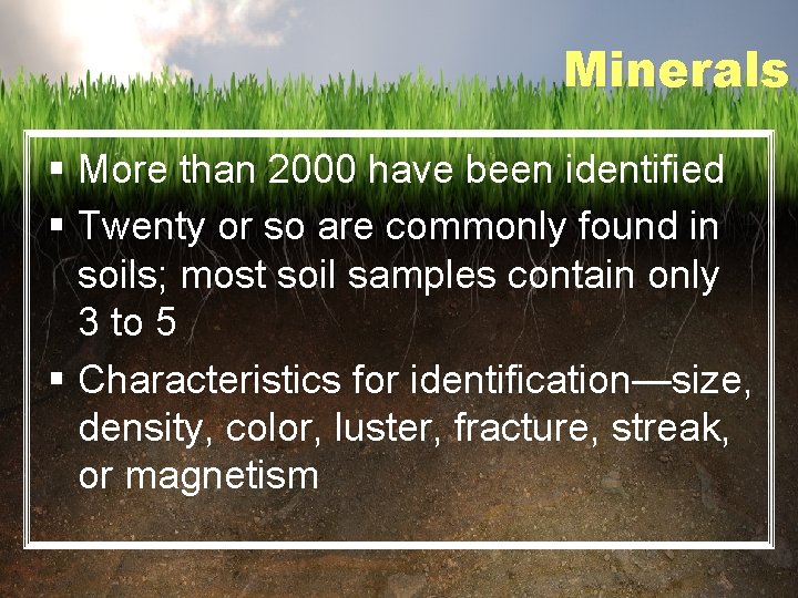 Minerals § More than 2000 have been identified § Twenty or so are commonly