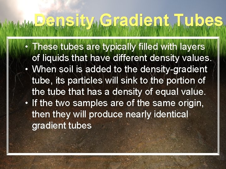 Density Gradient Tubes • These tubes are typically filled with layers of liquids that