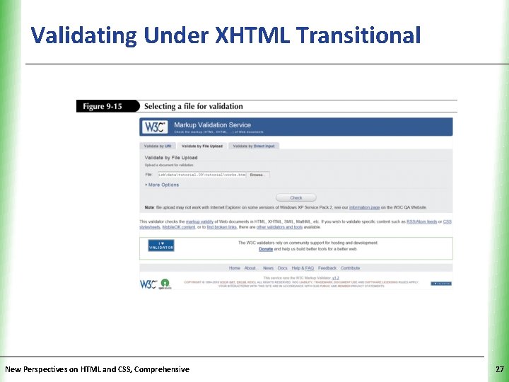 Validating Under XHTML Transitional New Perspectives on HTML and CSS, Comprehensive XP 27 