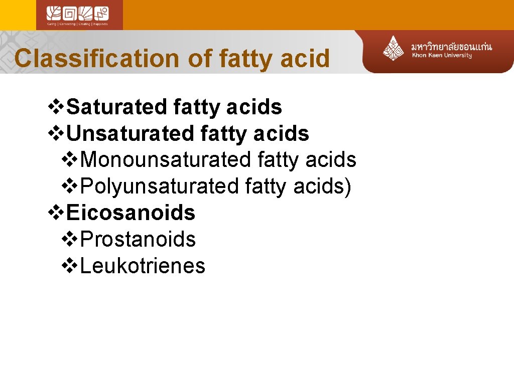 Classification of fatty acid v. Saturated fatty acids v. Unsaturated fatty acids v. Monounsaturated