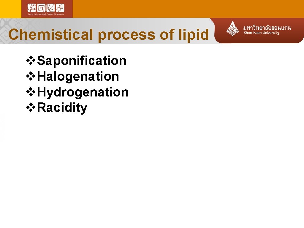Chemistical process of lipid v. Saponification v. Halogenation v. Hydrogenation v. Racidity 