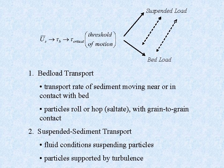 Suspended Load Bed Load 1. Bedload Transport • transport rate of sediment moving near
