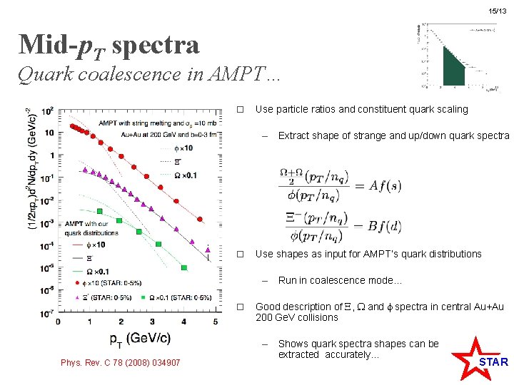 15/13 Mid-p. T spectra Quark coalescence in AMPT… o Use particle ratios and constituent