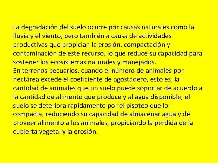 La degradación del suelo ocurre por causas naturales como la lluvia y el viento,