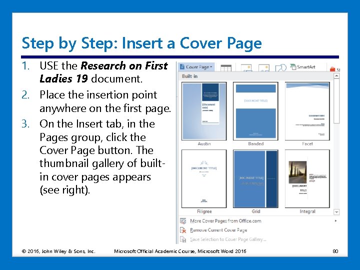 Step by Step: Insert a Cover Page 1. USE the Research on First Ladies