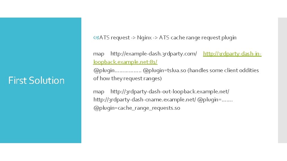 ATS request -> Nginx -> ATS cache range request plugin First Solution map ATS request -> Nginx -> ATS cache range request plugin First Solution map
