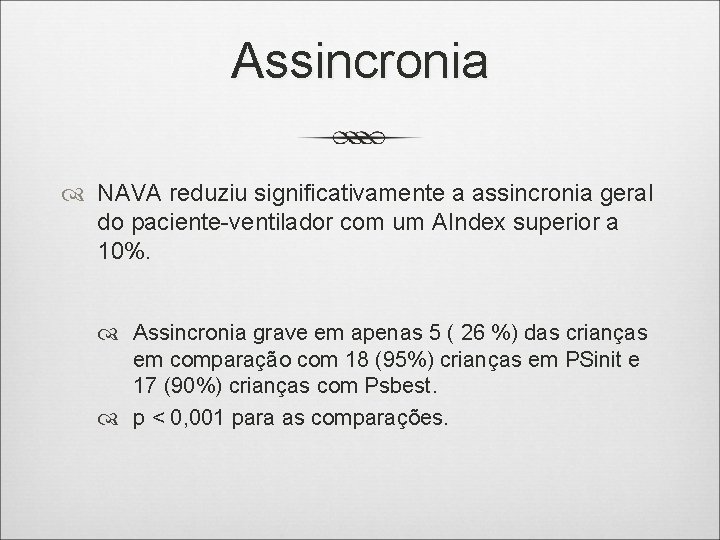 Assincronia NAVA reduziu significativamente a assincronia geral do paciente-ventilador com um AIndex superior a