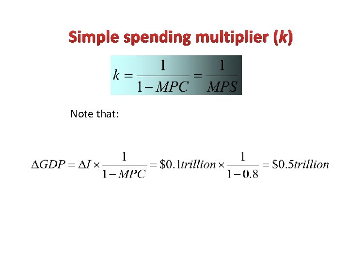 Simple spending multiplier (k) Note that: 