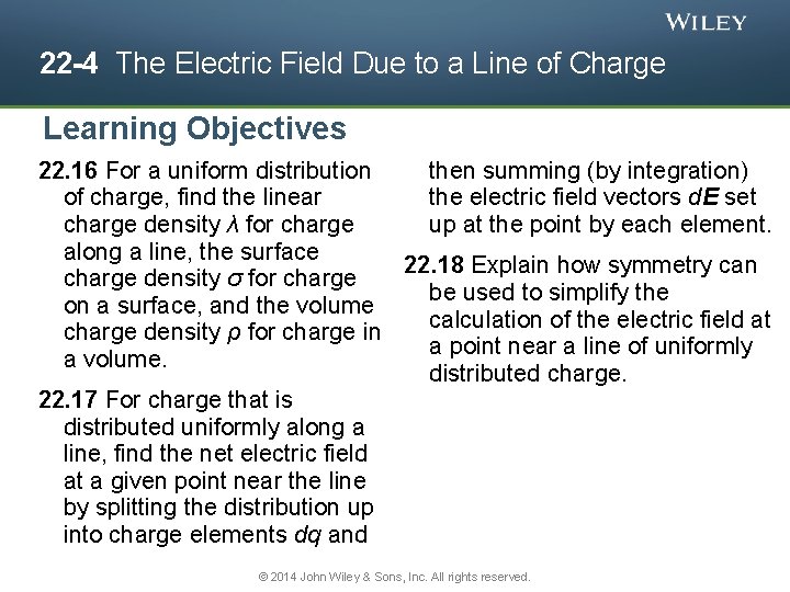 22 -4 The Electric Field Due to a Line of Charge Learning Objectives 22.