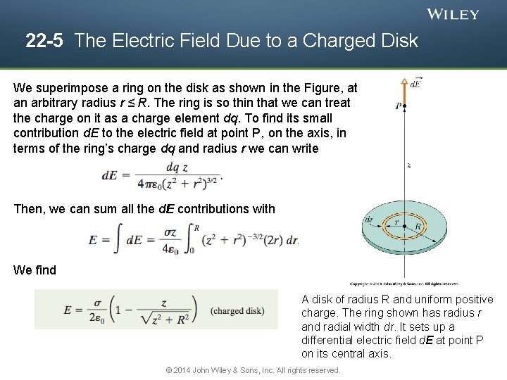 22 -5 The Electric Field Due to a Charged Disk We superimpose a ring