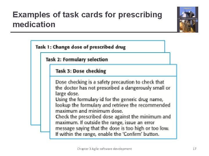 Examples of task cards for prescribing medication Chapter 3 Agile software development 17 