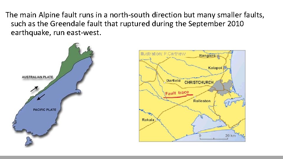 The main Alpine fault runs in a north-south direction but many smaller faults, such