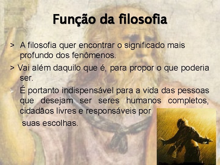 Função da filosofia > A filosofia quer encontrar o significado mais profundo dos fenômenos.