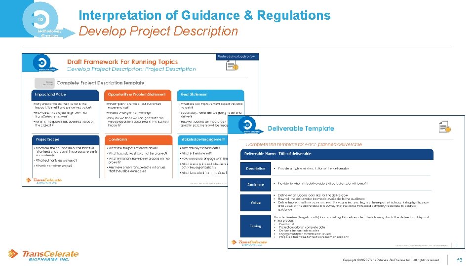 Interpretation of Guidance & Regulations Develop Project Description Copyright © 2020 Trans. Celerate Bio.
