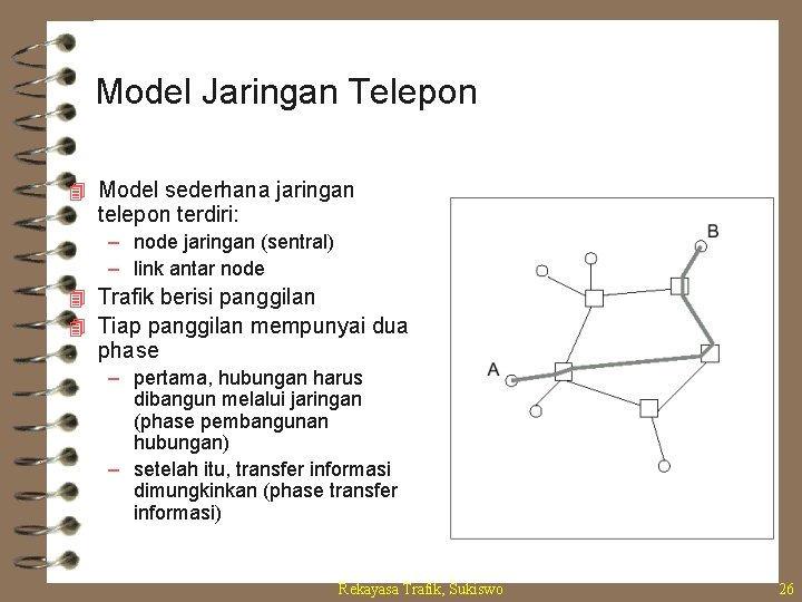 Model Jaringan Telepon 4 Model sederhana jaringan telepon terdiri: – node jaringan (sentral) –